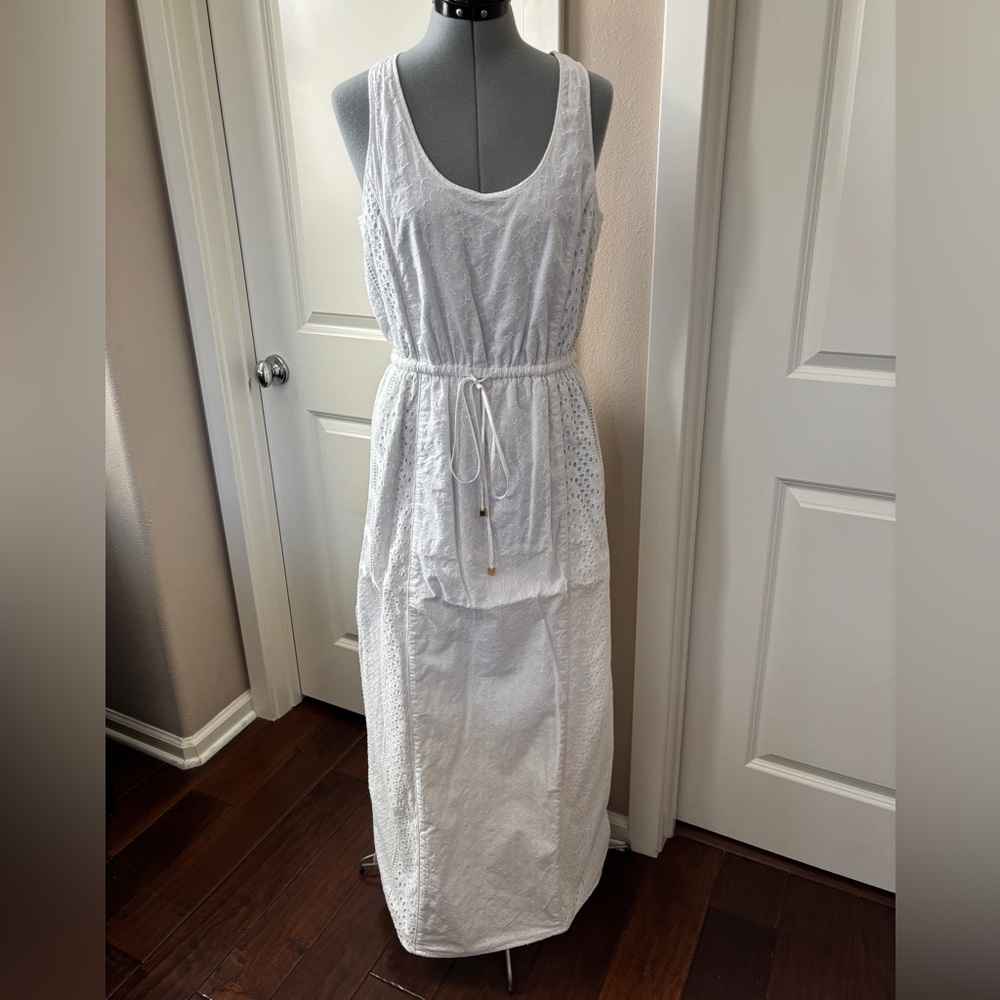 Michael Kors Sleeveless Eyelet Maxi Dress, White, Size M